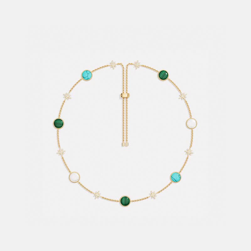 APM Monaco Turquoise and Malachite Gold Necklace